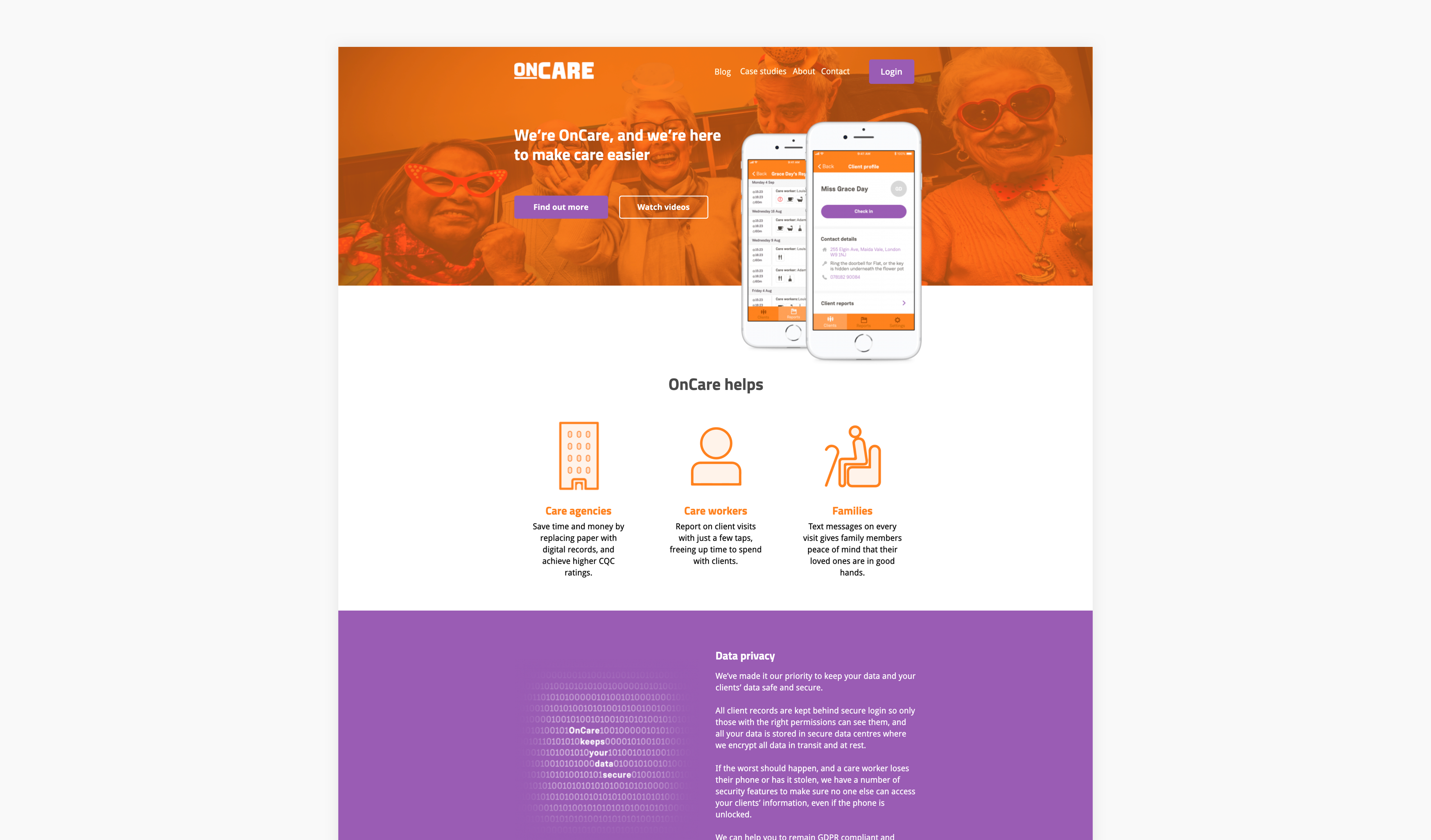OnCare current live website that needs updating