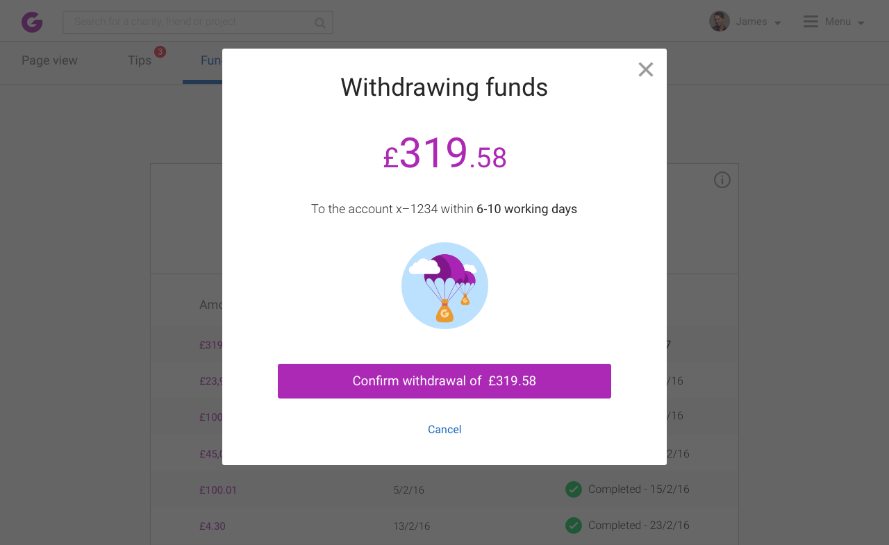 Crowdfunding withdrawal history